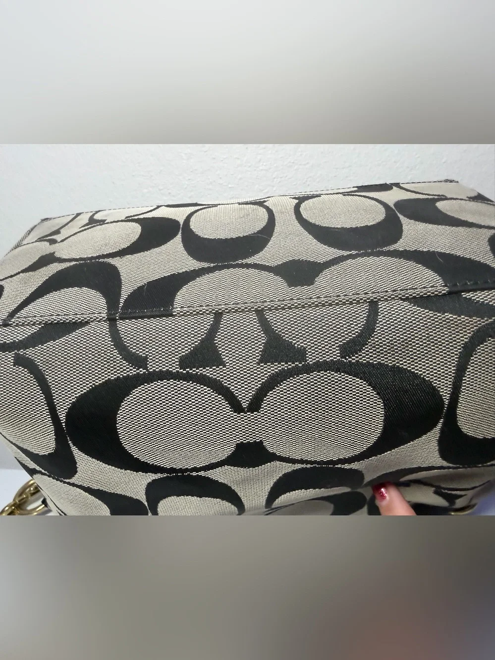 Coach Black and Gray Signature Canvas Shoulder Bag